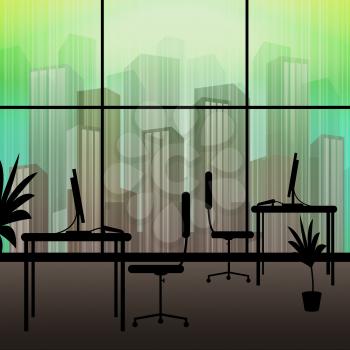 Office Interior Window Showing Building Cityscape 3d Illustration