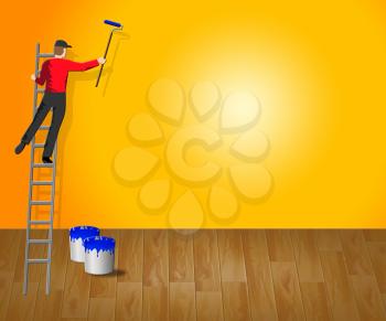 House Decorating With Copyspace Shows Painter 3d Illustration