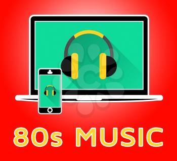 Eighties Music Laptop Shows Acoustic Songs 3d Illustration