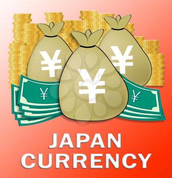 Japan Currency Bags Means Japanese Yen 3d Illustration