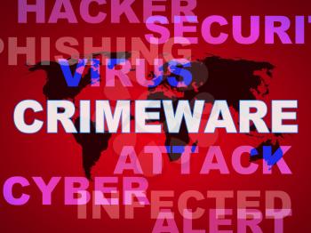 Crimeware Digital Cyber Hack Exploit 2d Illustration Shows Computer Crime And Digital Malicious Malware On Internet Or Computer