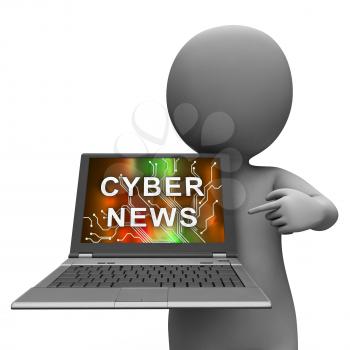 Cyber News Breaking Digital Headlines 3d Illustration Shows Internet Media Report Publishing And Newscasts