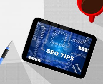 Seo Tips Online Ranking Advice 2d Illustration Shows Search Engine Optimization Strategy For Keywords And Content