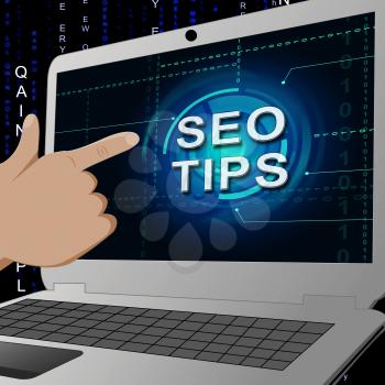 Seo Tips Online Ranking Advice 3d Illustration Shows Search Engine Optimization Strategy For Keywords And Content