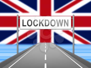 United Kingdom lockdown preventing coronavirus spread or outbreak. Covid 19 UK precaution to lock down virus infection - 3d Illustration