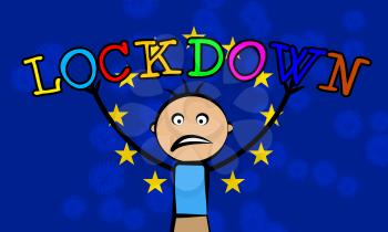 EU kids lockdown to stop covid19 epidemic or outbreak. Covid 19 European Union restrictions to isolate disease infection - 3d Illustration