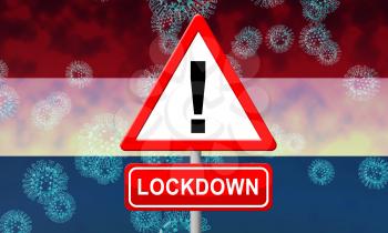 Netherlands lockdown to halt coronavirus epidemic or outbreak. Covid 19 Dutch precaution to lock down disease infection - 3d Illustration