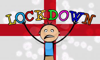 England kids lockdown preventing coronavirus spread or outbreak. Covid 19 English precaution to lock down children virus infection - 3d Illustration