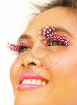 Happy Girl With Pink Eyelashes Showing Health And Beauty
