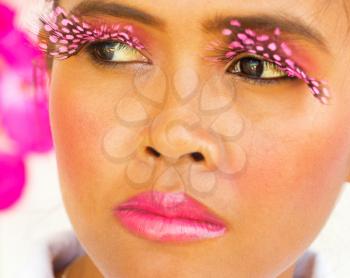 Fashion Eyelash Beauty Showing Closeup Vibrant Girl