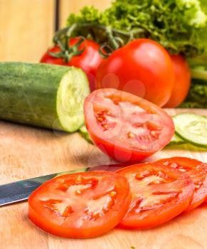 Slicing Tomato Representing Salad Fresh And Delicious