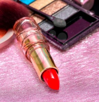 Cosmetic Makeups Representing Lip Stick And Lipstick