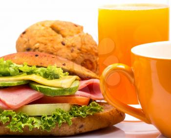 Sandwich And Juice Meaning Orange Drink And Refreshing