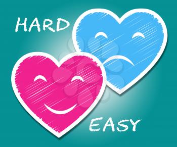 Easy Vs Hard Hearts Portray Choice Of Simple Or Difficult Way. Guide To Choose Best Future Path - 3d Illustration