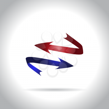 Blue and red round arrows icon, vector illustration