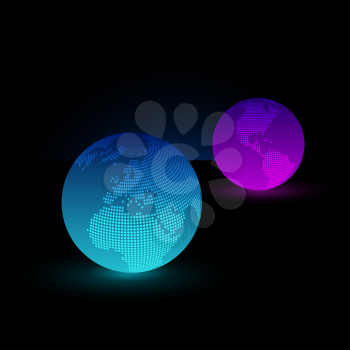 Set of colored globe glass icons. Vector Illustration