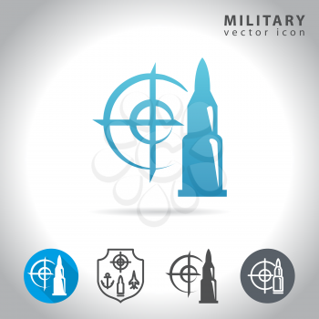 Military icon set, collection of bullet, target and army symbols, vector illustration