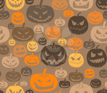Vector seamless Halloween pattern with set of scary pumpkins