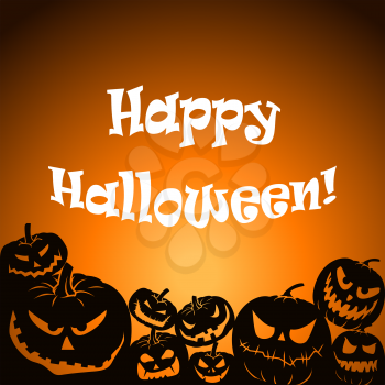 Vector Halloween background with set of scary pumpkins