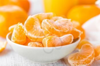 Fresh peeled mandarins, tangerines