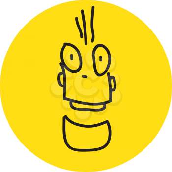 Character is looking forward on the yellow background.