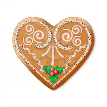 Ornate realistic vector traditional Christmas gingerbread heart. Vector illustration EPS10