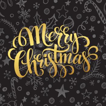 Gold Merry Christmas lettering in chalk seamless pattern EPS 10