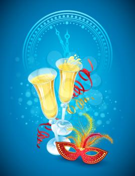 Masquerade mask and champagne. Happy New Year. Vector illustration EPS 10