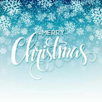 Merry christmas  handwritten text on background with snowflakes. Vector illustration EPS10