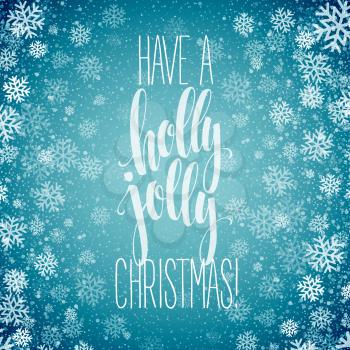 Merry christmas  handwritten text on background with snowflakes. Vector illustration EPS10