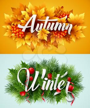 Auyumn and Winter Typographic Banner. Vector illustration EPS 10