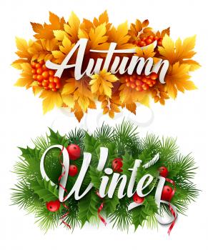 Auyumn and Winter Typographic Banner. Vector illustration EPS 10