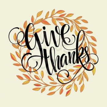 Thanksgiving card template. Watercolor painted vector autumn leaves. Vector illustration EPS 10