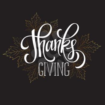 Thanksgiving - gold glittering lettering design. Vector illustration EPS 10