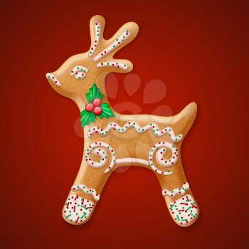 Ornate realistic vector traditional Christmas gingerbread Reindeer. Vector illustration EPS10