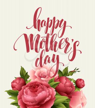 Happy Mothers Day Lettering card. Greetimng card with flower. Vector illustration EPS 10