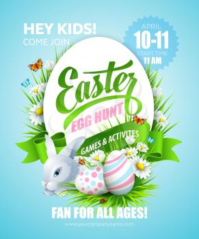 Easter poster with eggs and flowers. Vector illustration