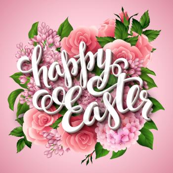 Easter poster with flowers. Vector illustration EPS 10