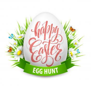 Easter greeting lettering. Eggs and flowers. Vector illustration EPS10