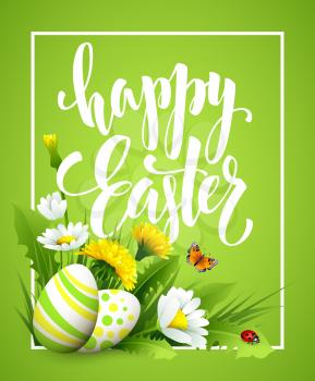 Easter greeting. Lettering Flower Egg. Vector illustration EPS10