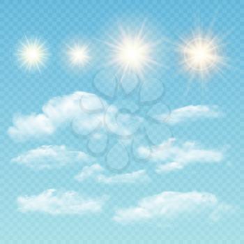 Sky creator. Set realistic clouds and sun. Vector illustration EPS 10