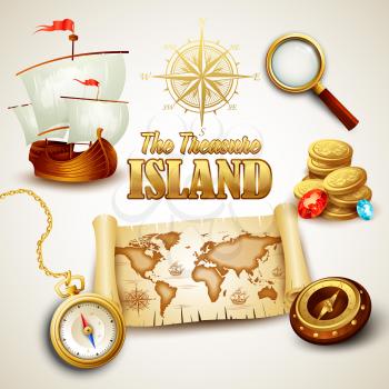 Treasure Island. Vector icons set EPS 10