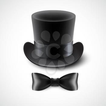 Vintage top hat and a bow tie. Vector illustration  EPS10