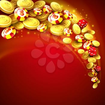 Casino background with chips,craps and money. Vector illustration EPS 10