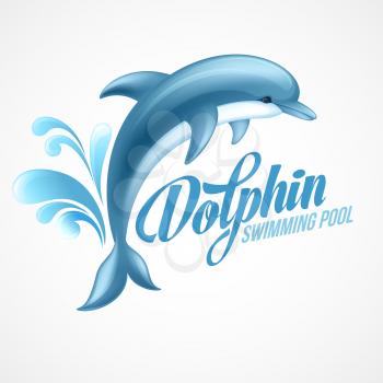 Dolphin. Swimming pool sign template. Vector illustration EPS 10