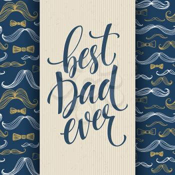 Happy fathers day background with greeting lettering and mustache. Vector illustration EPS10