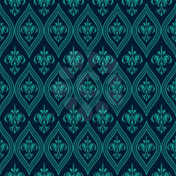 Luxury Damask seamless pattern. Blue color. Vector illustrations EPS10