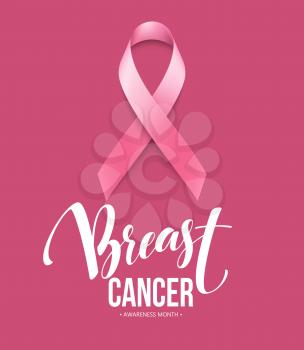 Realistic pink ribbon, breast cancer awareness symbol. Vector illustration EPS10