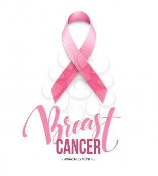Realistic pink ribbon, breast cancer awareness symbol. Vector illustration EPS10
