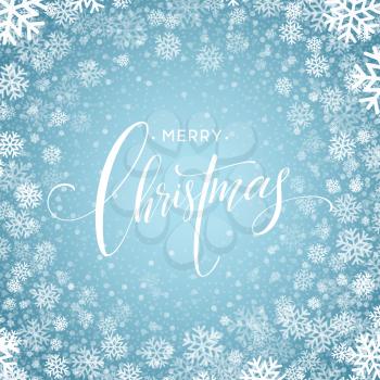 Merry christmas handwritten text on background with snowflakes. Vector illustration EPS10